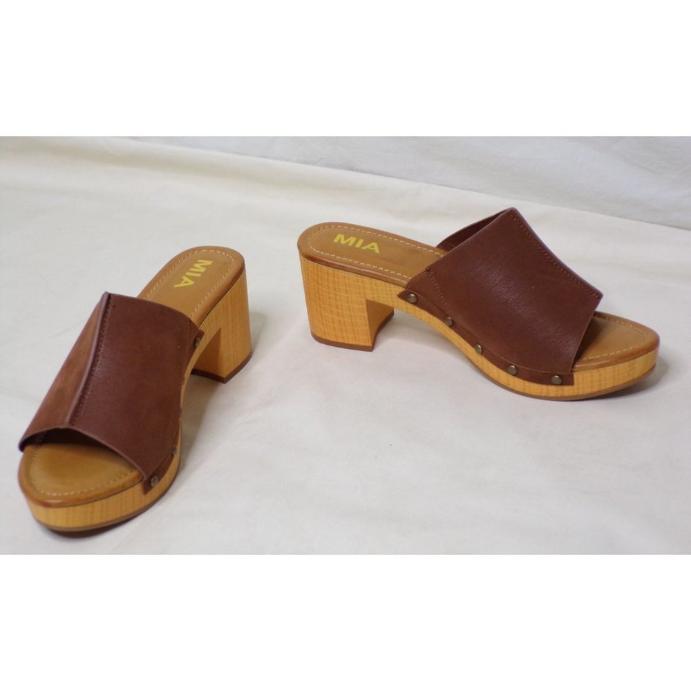 MIA Merel Studded Block Heel Mule Sandal Shoes 39  9 Brown NEW - Picture 5 of 11